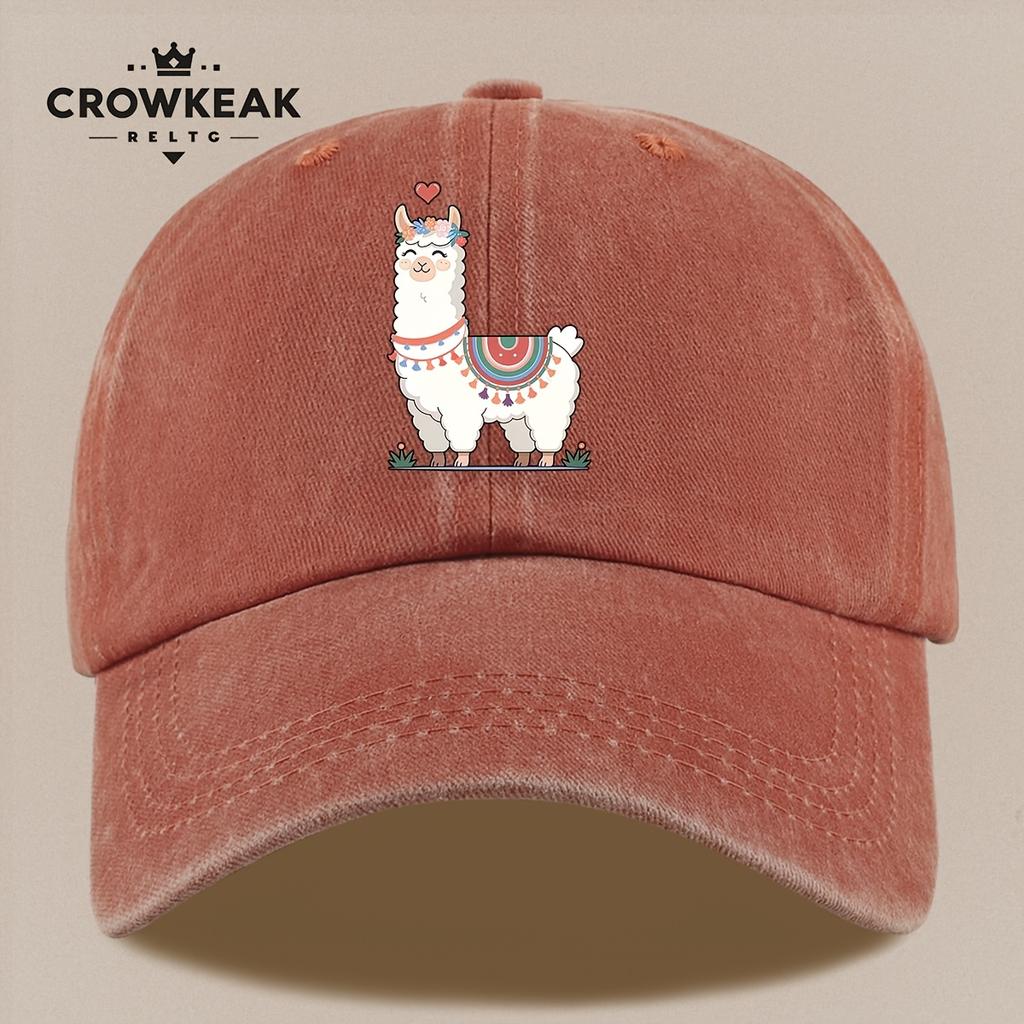 PC Niedliches Cartoon-Alpaka-Muster Design Gedruckte Baseballkappe HipHop Trendy Schwarz Papa Trucker-Mütze Atmungsaktiv Bequem Einfarbig