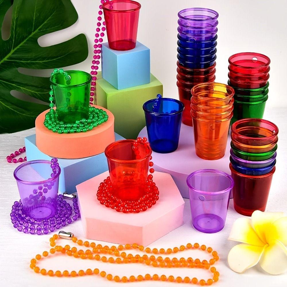 

5Pcs Colorful Shot Glass on Beaded Necklace Hanging Plastic Cups Necklace Small Wine Glass Gift 5Pcs Yellow