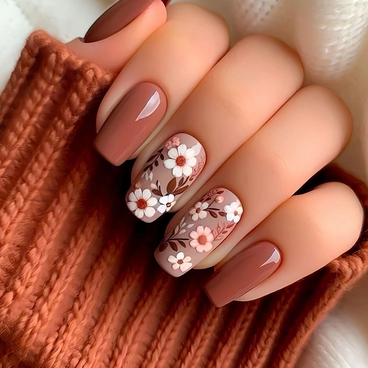 

Sunshine Sweet Flower Square False Nails: Solid Color, Simple & Versatile