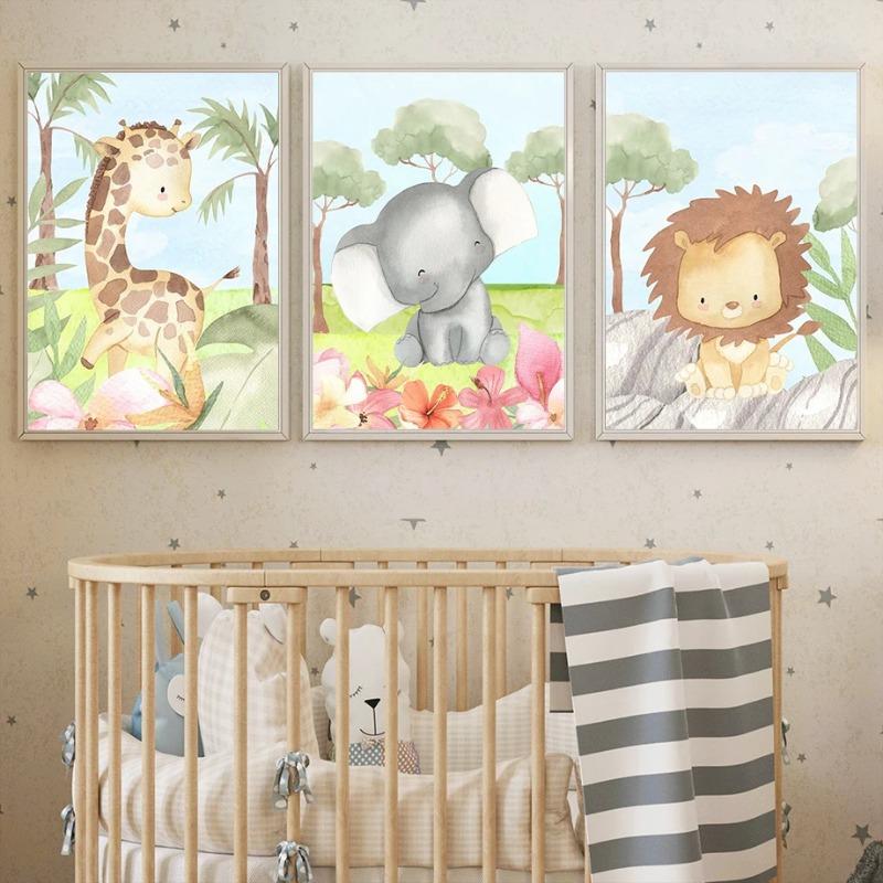 Cute Animal Giraffe Tiger Lion Monkey Zebra Wall Art Mural Canvas Painting Poster Print Wall Pictures Kids Baby Room Home Decor