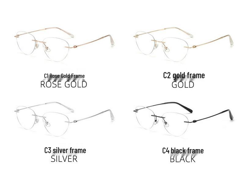 Ultralight Titanium Rimless Women's Cat-Eye Glasses 53 - Elegant Versatile Design