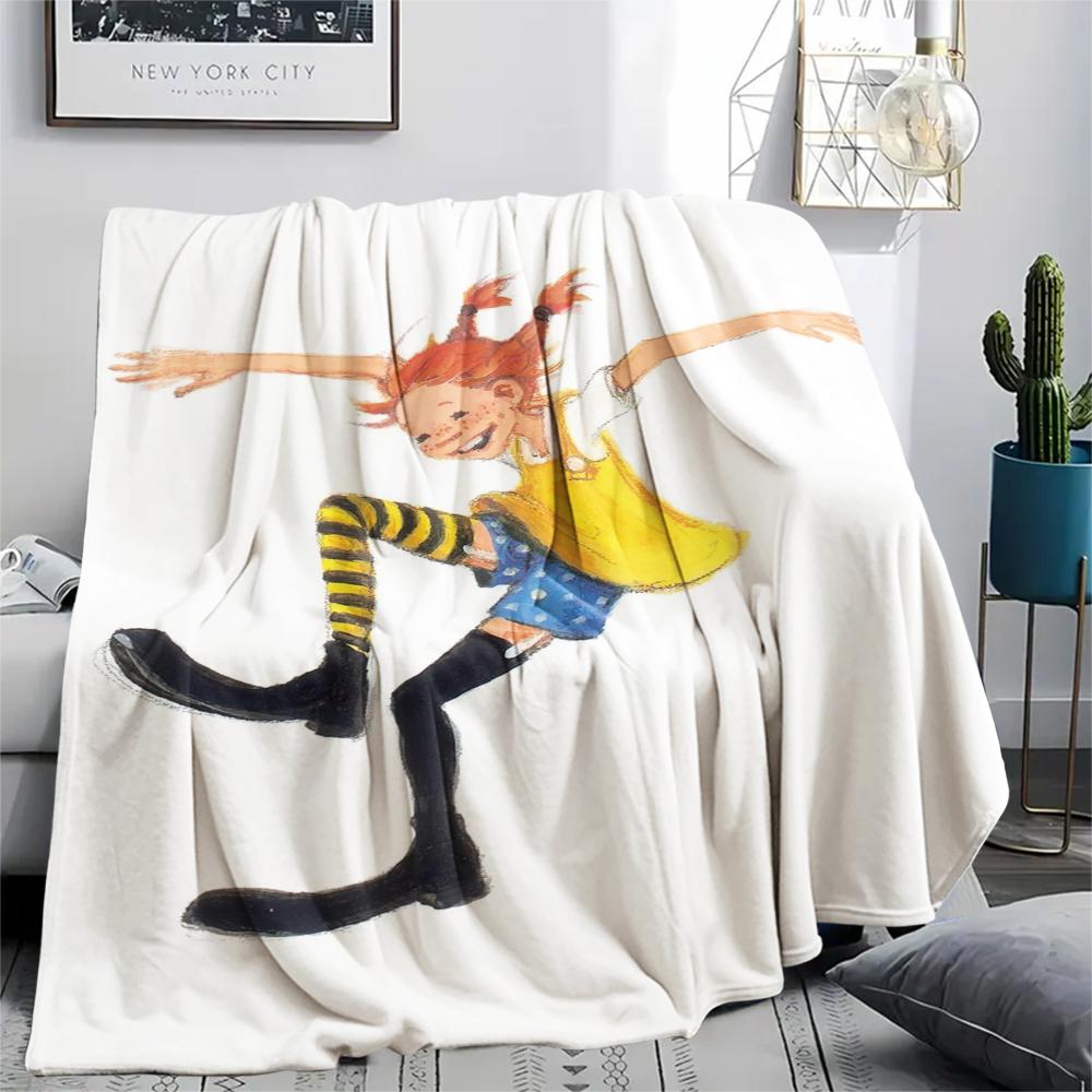 1PC Pippi Longstocking Print Flannel Blanket, High Quality Comfortable for All Seasons, Home Decor, Warmth and Comfort, Perfect for Christmas Gifts115