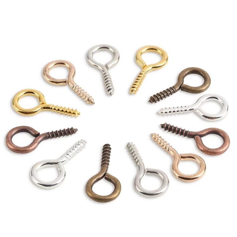 200pcs Small Tiny Mini Eye Pins Eyepins Hooks Eyelets Screw Threaded Gold Color Clasps Hooks Jewelry Findings For Making DIY