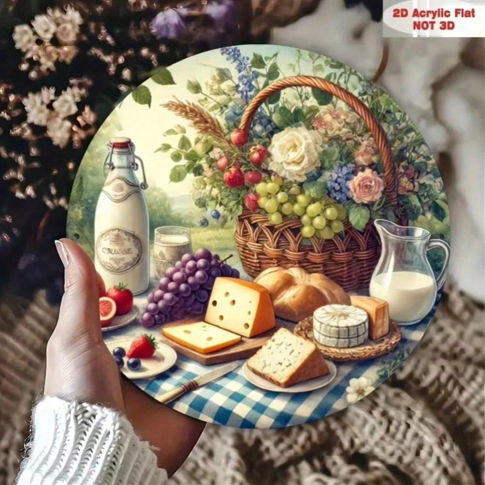 1PC Tin Sign Food Wine Basket Poster Metal Painting Wall Art Home Decor