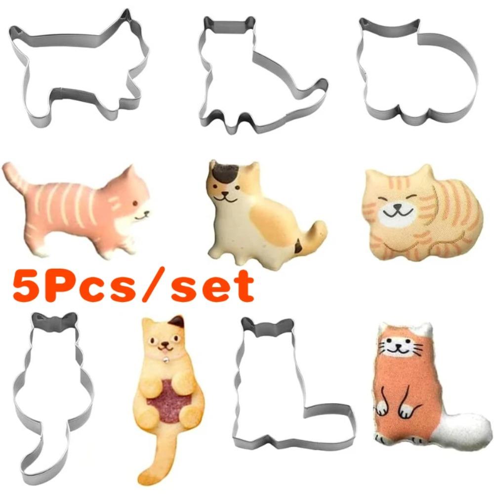 5 PCS Cute Cat Shaped Cookie Cutter Set Stainless Steel Cat Cookie Cutter Cat Shaped Cookie Molds for DIY Baking Cake
