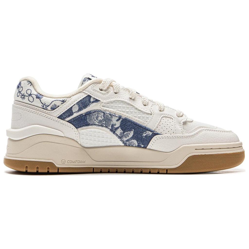 New LiNing Moon White 2.0 Slip Resistant, Abrasion Resistant, Breathable Low Top Skateboard Shoes Women's Beige Blue AGCU276-13