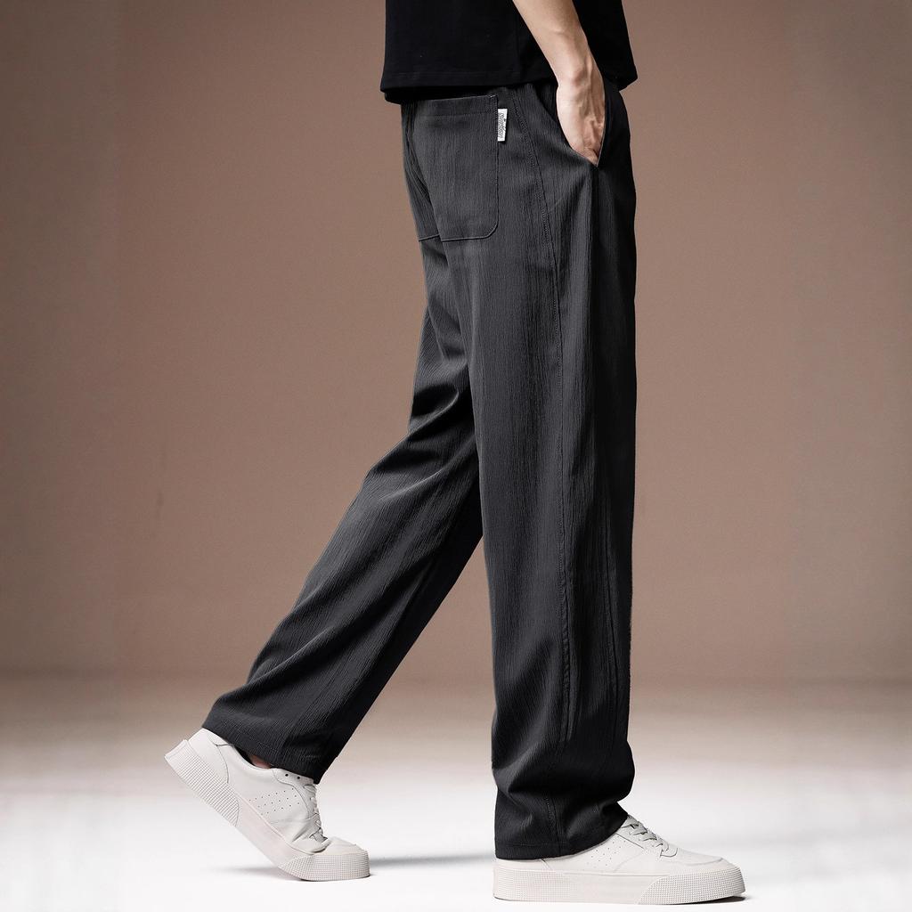 High-end American simple retro solid color men's casual pants autumn new outdoor trendy brand scimitar wide-leg pants
