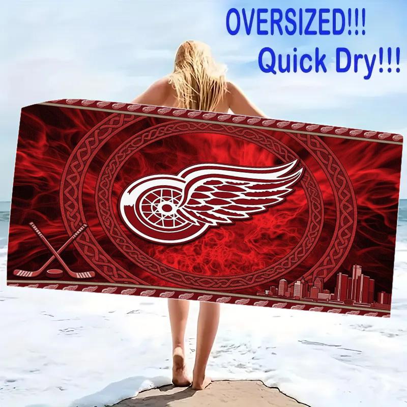 Detroit Red Wings Print Beach Towel, Large Soft Quick Dry Towel for Beach Camping Swimming