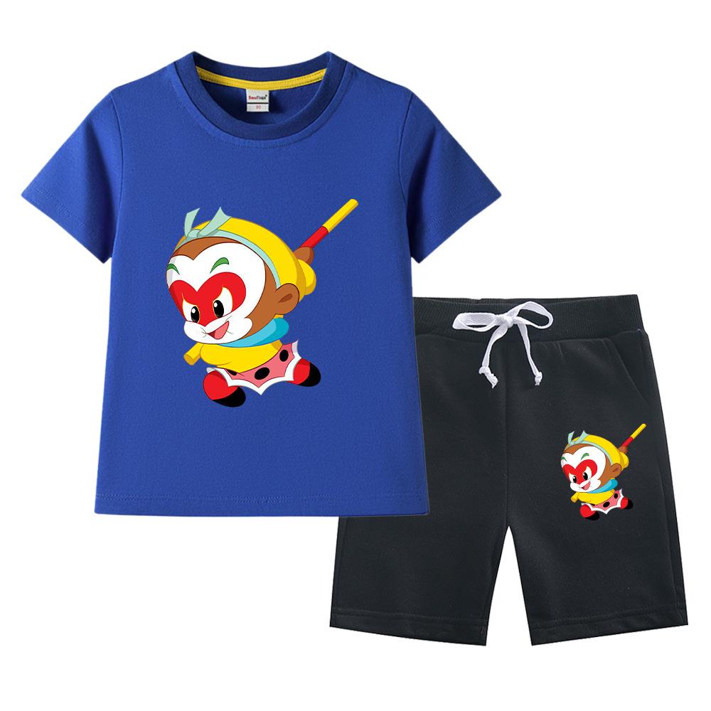 Sun Wukong Boys' Summer 2023 Cotton Outfit: Short Sleeve T-shirt & Shorts Two-Piece Set