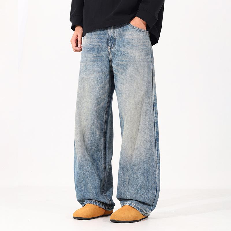 Retro Nostalgic Jeans Men's Clanfit Straight Loose Trendy Brand Wide-leg American High Street Versatile Long Pants