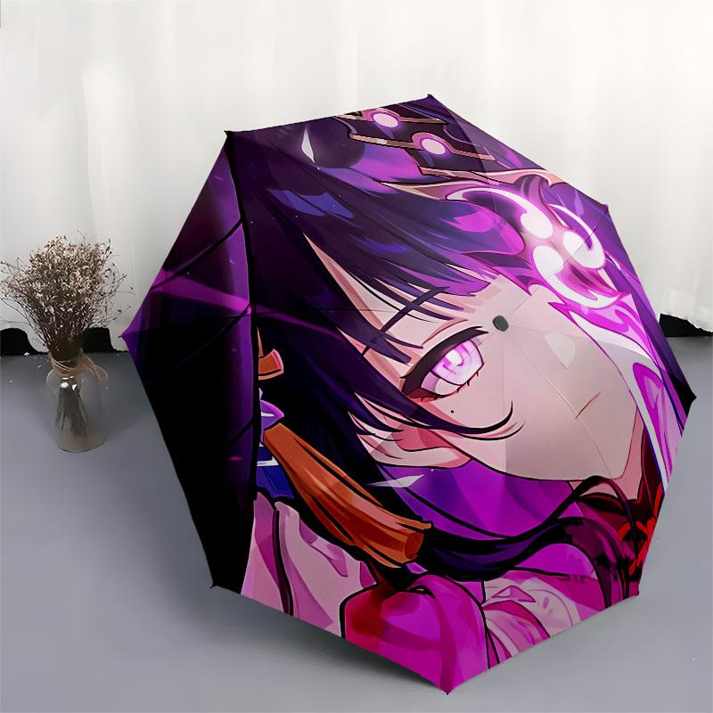 Anime Character Purple Hair Automatic Opening and Closing, 8 Rib Structure Portable Umbrella, Suitable for Men and Women In All Seasons Per