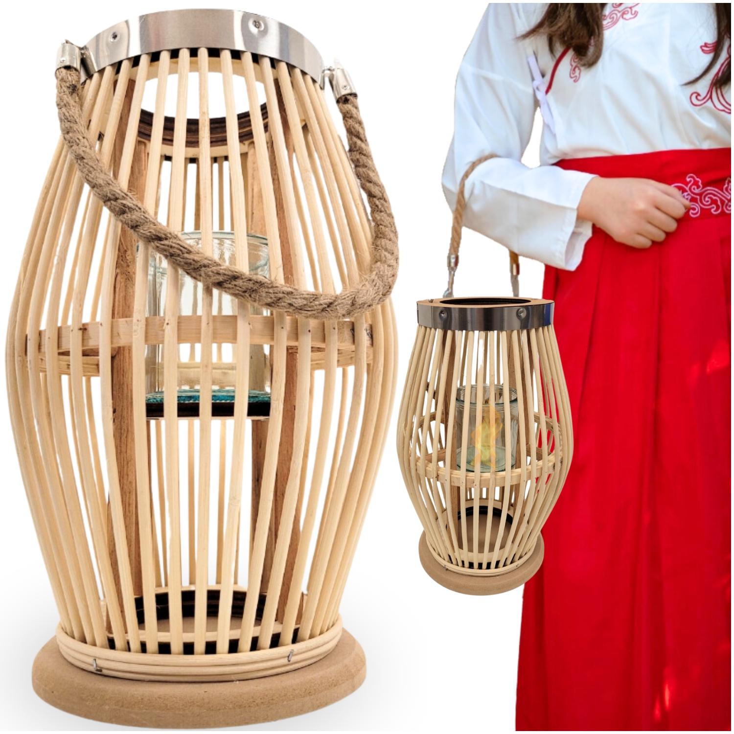 Large wooden lantern for the terrace, bamboo lantern, candlestick, boho garden