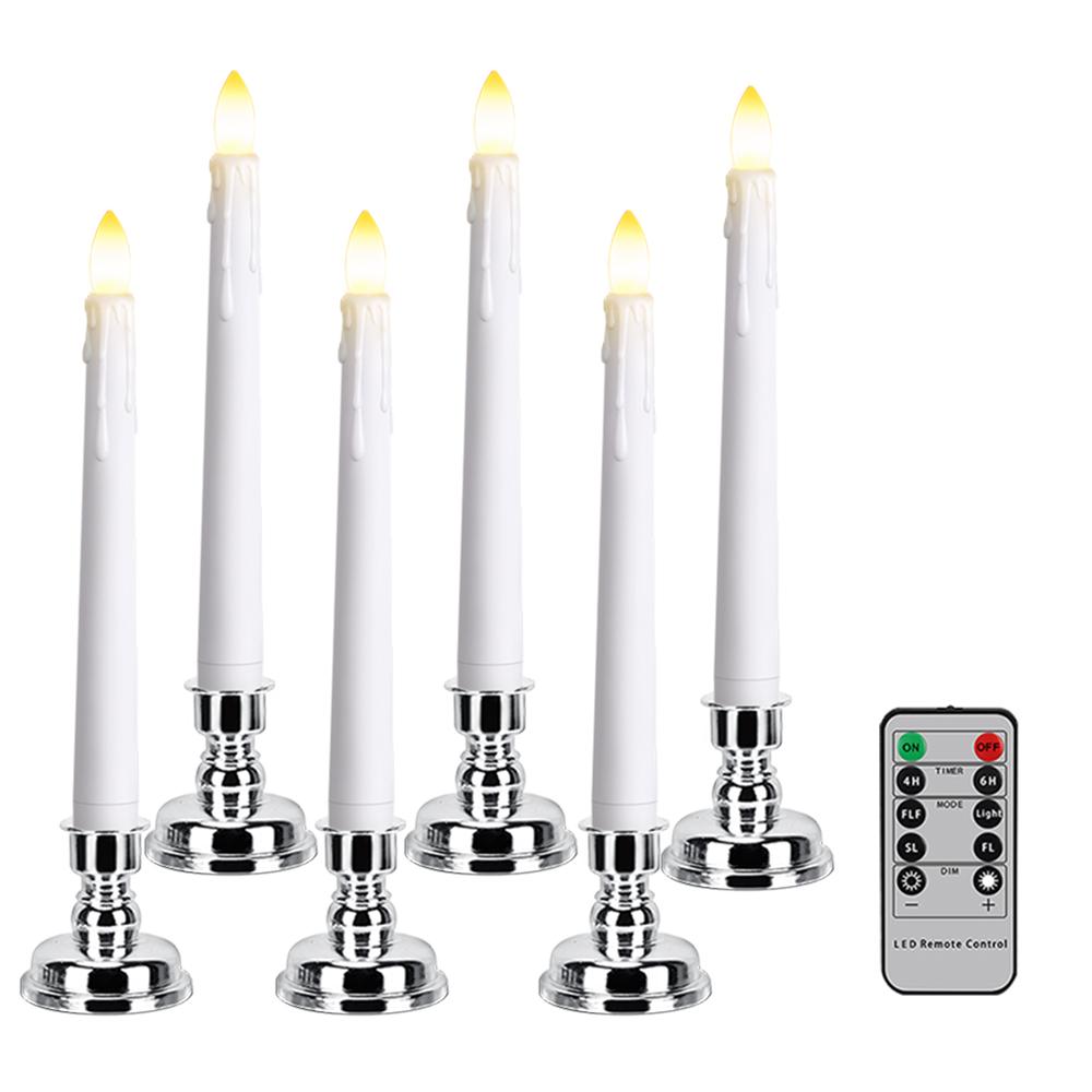 LED Kerze mit zeitgesteuerter Fernbedienung und Kerzenständer, flammende, flackernde Fensterkerze, Weihnachtsdeko, Kerzenlampe