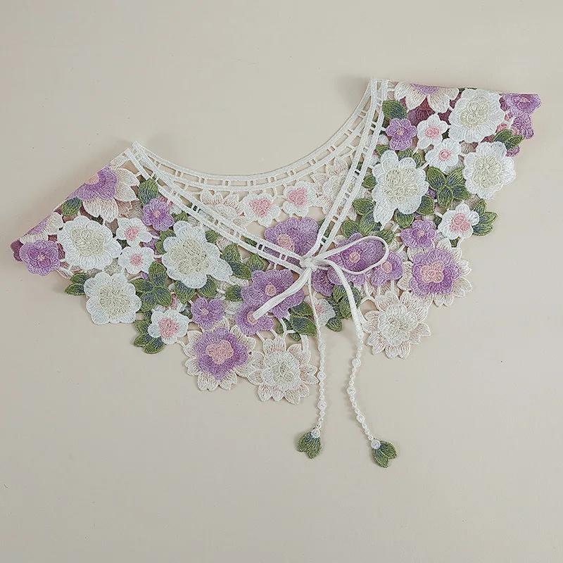 

Женские съемные воротники для девочек с отворотом, поддельный воротник, декоративная цветочная вышивка, ожерелье, колье, блузка, топы, платок на шею