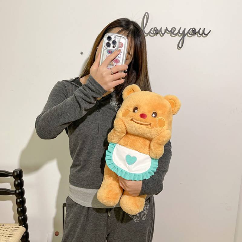 Blue Heart Apron Brown Bear Plush Toys Dolls Pillow Children Gifts Birthday