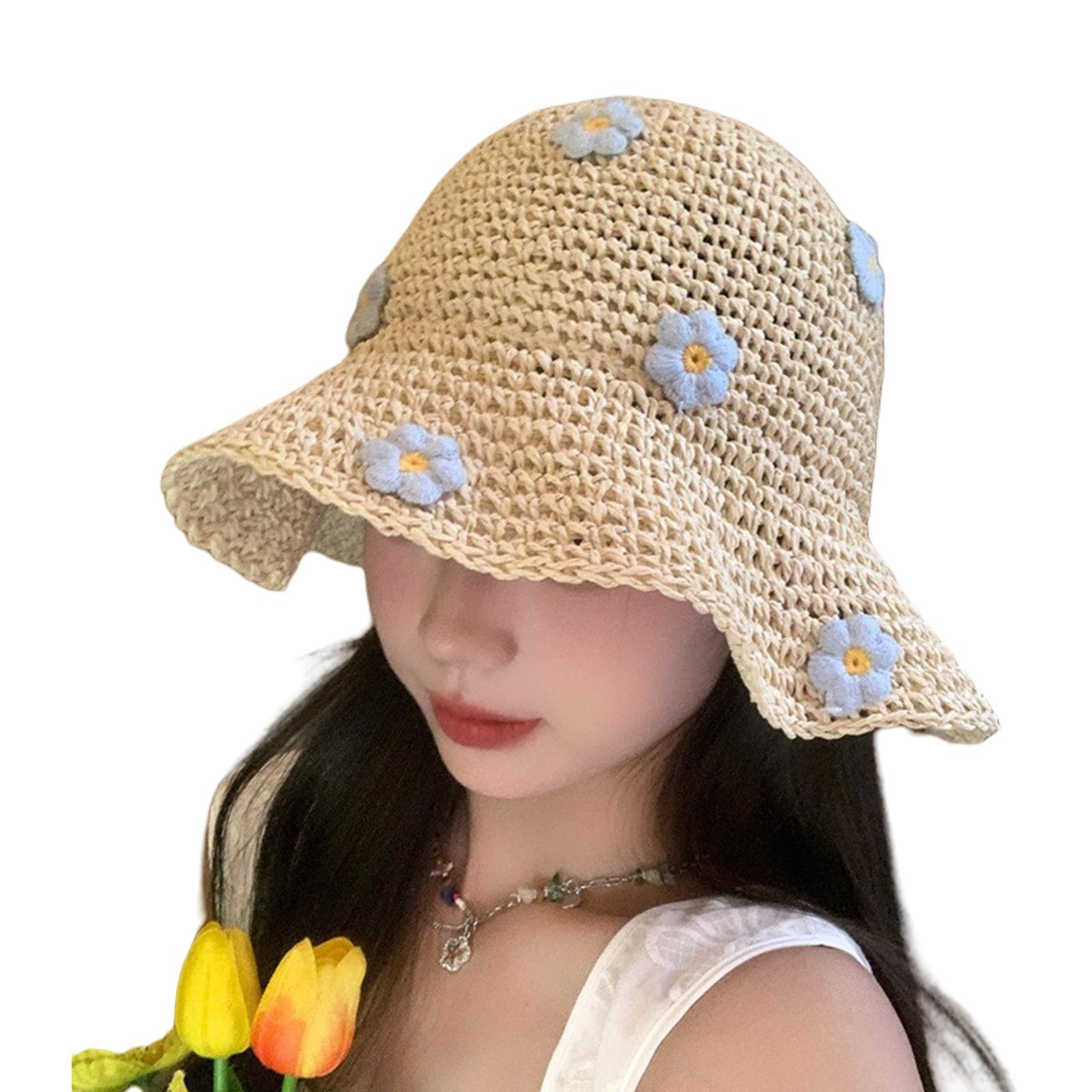 

Summer Beach Hat For Women Foldable Wide Brimmed Straw Sun Hat With Floral Accent Lightweight Travel Outdoor бежевый