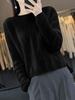 2023 Women's Long Sleeve Wool Knit Pullover - Loose Fit, Round Neck, Solid Color, Autumn/Winter Jacquard Style
