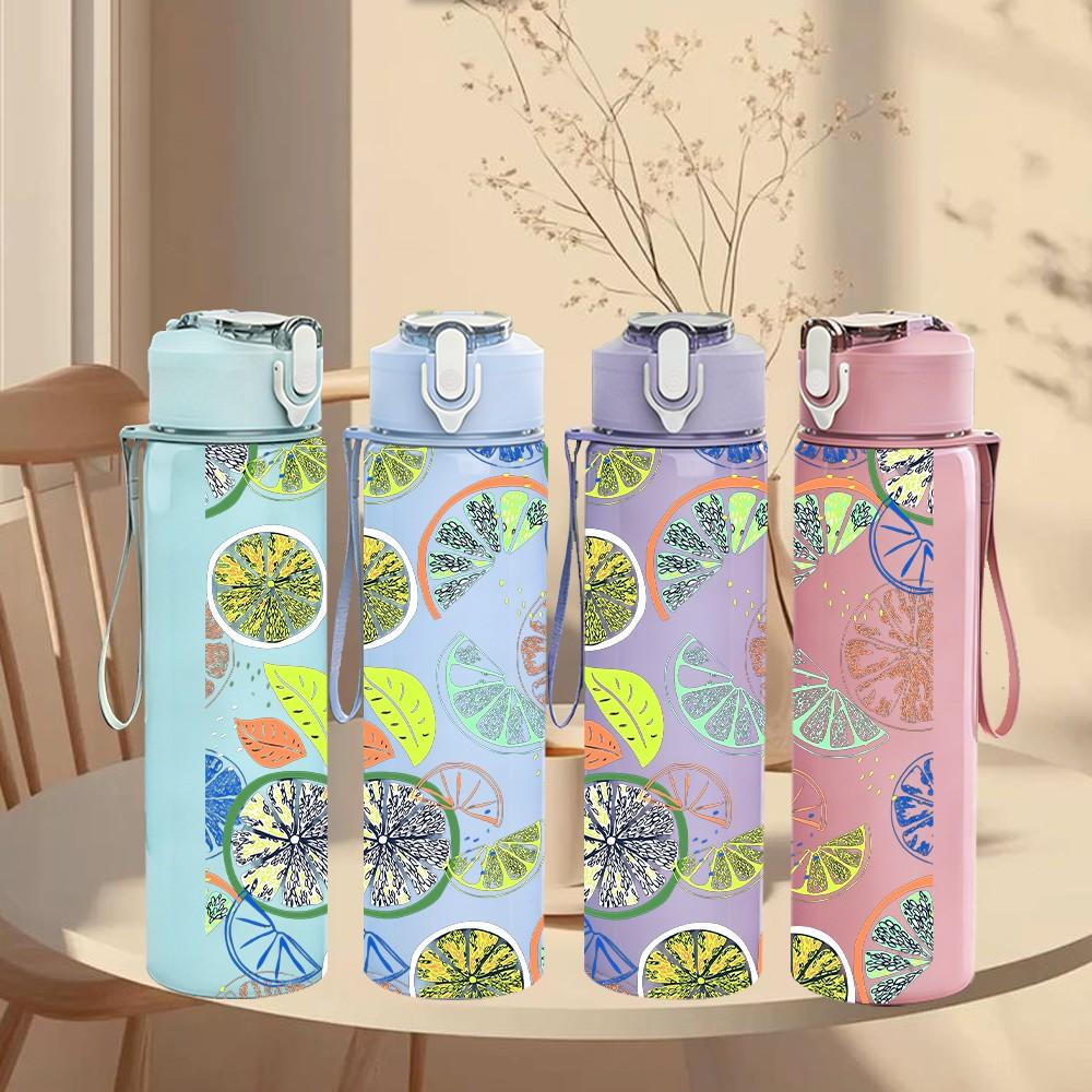 1PC Mixed Plant Leaf Circle Art Print 750ml Color Plastic Sports Water Bottle Leakproof Flip Straw Lid Suitable for Sports Office Home Use