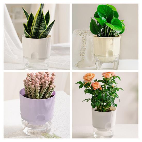 Self Watering Plant Pot Orchid Planter with Wick Ropes Flower Pot with Drainage Holes Transparent Water Reservoir for Indoor Plants Home Office Decor