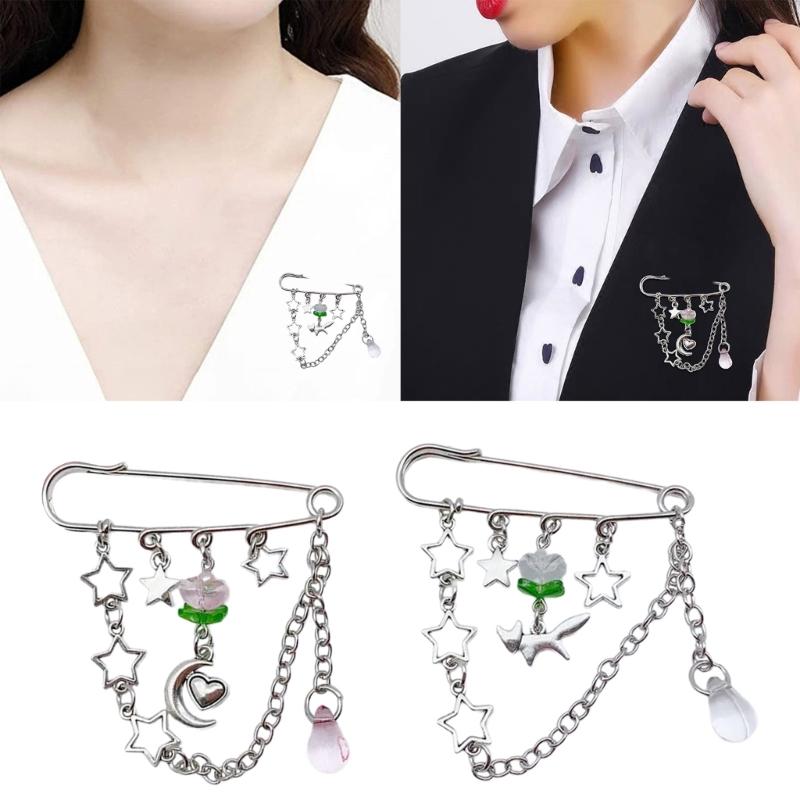 Flower Pin Clothing Jewelry Sweater Shawl Clip Decorative Chain Pin Alloy Material Clasp Pin Lapel Pin for Daily Party