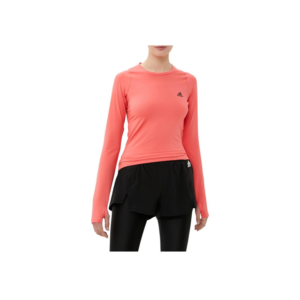 Adidas Logo Print Round Neck Long Sleeve T-Shirt Women Tops Vortex-Fluorescent-Red HD0645