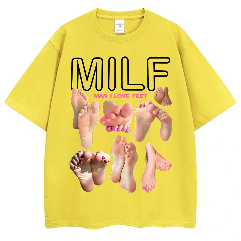 2026 Summer Mens Fun Letter Foot Print Round Neck Tshirt Neutral Soft Casual Street 100 Pure Cotton Short Sleeved Shirt