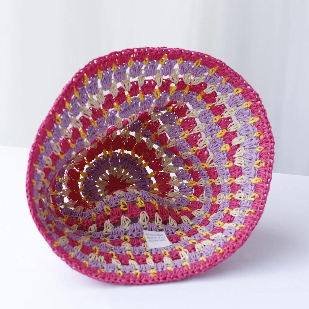2025 New Fashion Style Bucket Hat Multicolor Foldable Sun Crochet Hat For Beach, Travel And Vacation Handmade Straw Hat