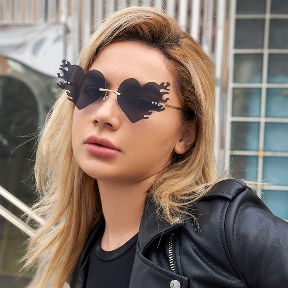 UV400 Protection Flame Love Sun Glasses Rimless Party Favor Eyewear  for Women & Men