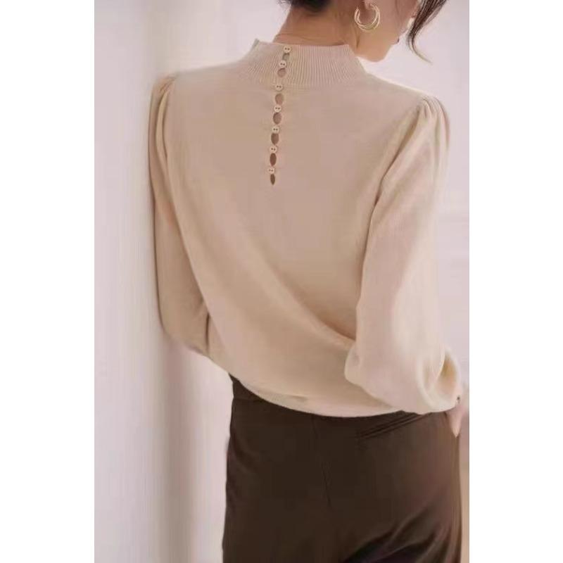 Autumn and Winter New Semi-turtleneck Knitted Sweater Women's Loose Outer Sweater Women's Bottoming Knitted Sweater Long Sleeves