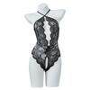 Women's Open Crotch See-Through Lace Bodysuit with Pearl Detail