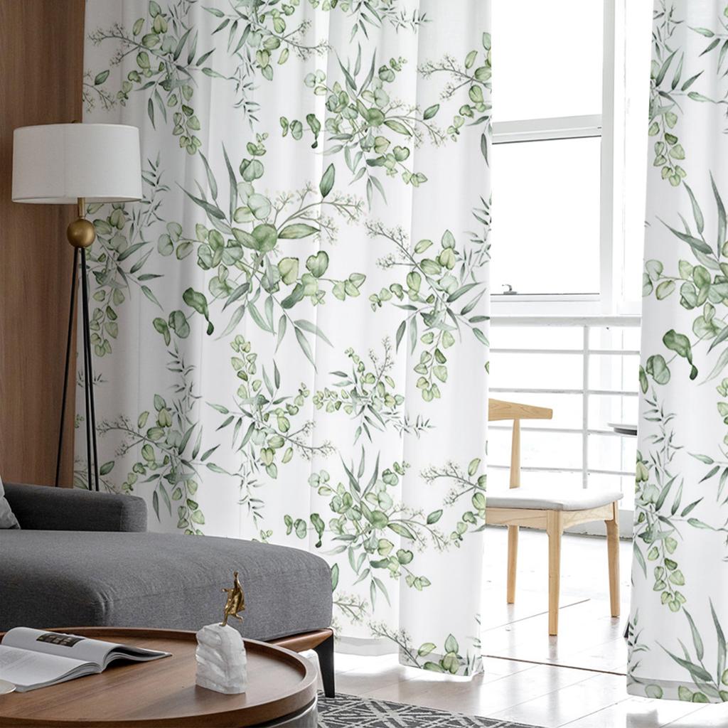 Spring Eucalyptus Leaves Bamboo Voile Sheer Curtains Living Room Window Chiffon Tulle Curtain Kitchen Bedroom Drapes Home Decor