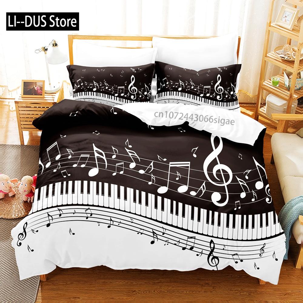 Music Notes Bedding Set Single Twin Full Queen King Size Piano Violin Bed Set Aldult Kid Bedroom Duvetcover Sets 3D Anime 032