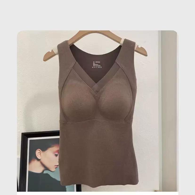 Autumn and Winter Graphene Thermal Vest for Women with Chest Pads, Winter Bra-Free Design, German Velvet Brushed Surface, Fixed Cup, No Steel Ring