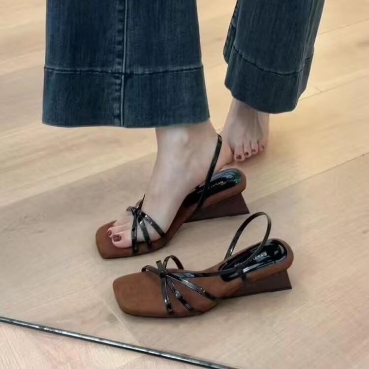 2025New Kitten High Heels Open Toe Sandals Cross Narrow Band Low Slippers Stylish Comfortable Sexy Multi-work Shoes Flat Heels