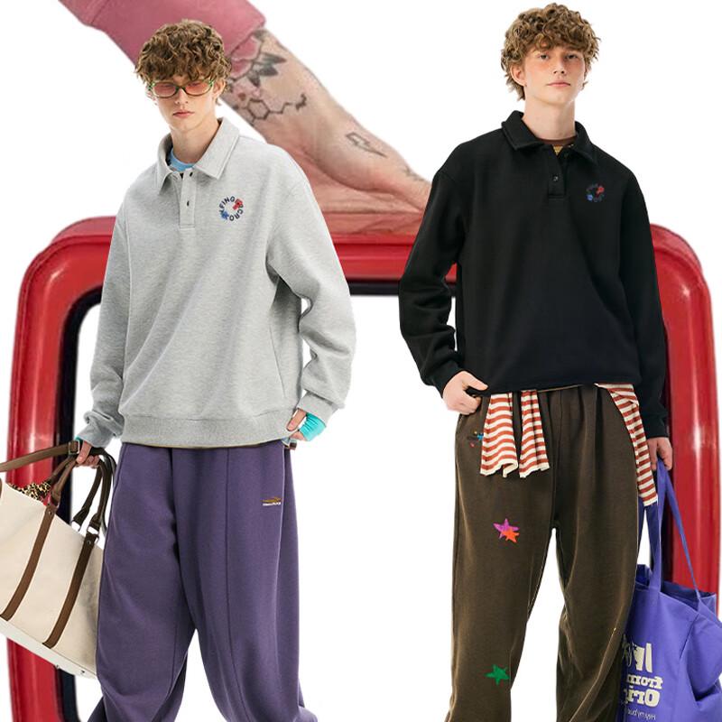 Fingercroxx Men's Turn-down Collar Fleece Lined Pullover Sweatshirt