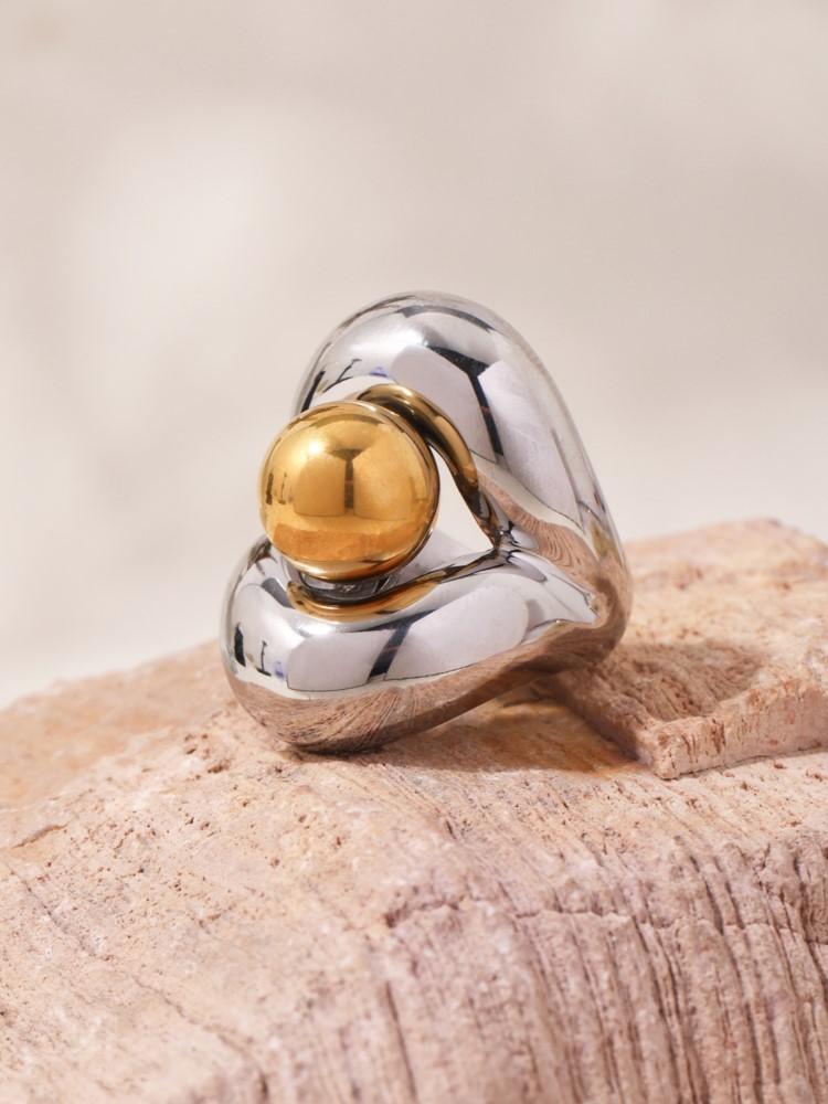 Hyperbole Two-tone Stainless Steel Chunky Rings For Women 18k Gold Plated copper Color Hip Hop Rock Style Women's Large Ring
