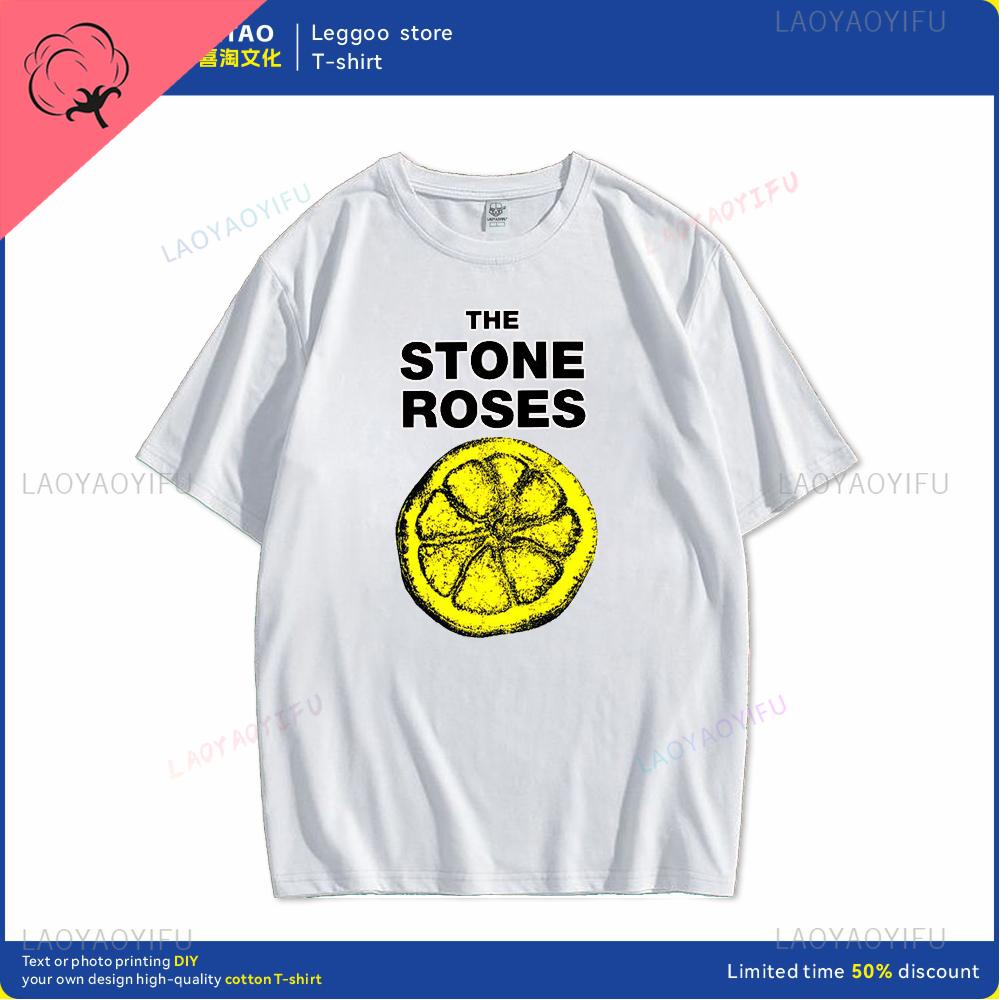 Human stone rose lemon name printed pattern fashion Harajuku trend Street wear Unisex and women universal short-sleeved T-shirt Unisex
