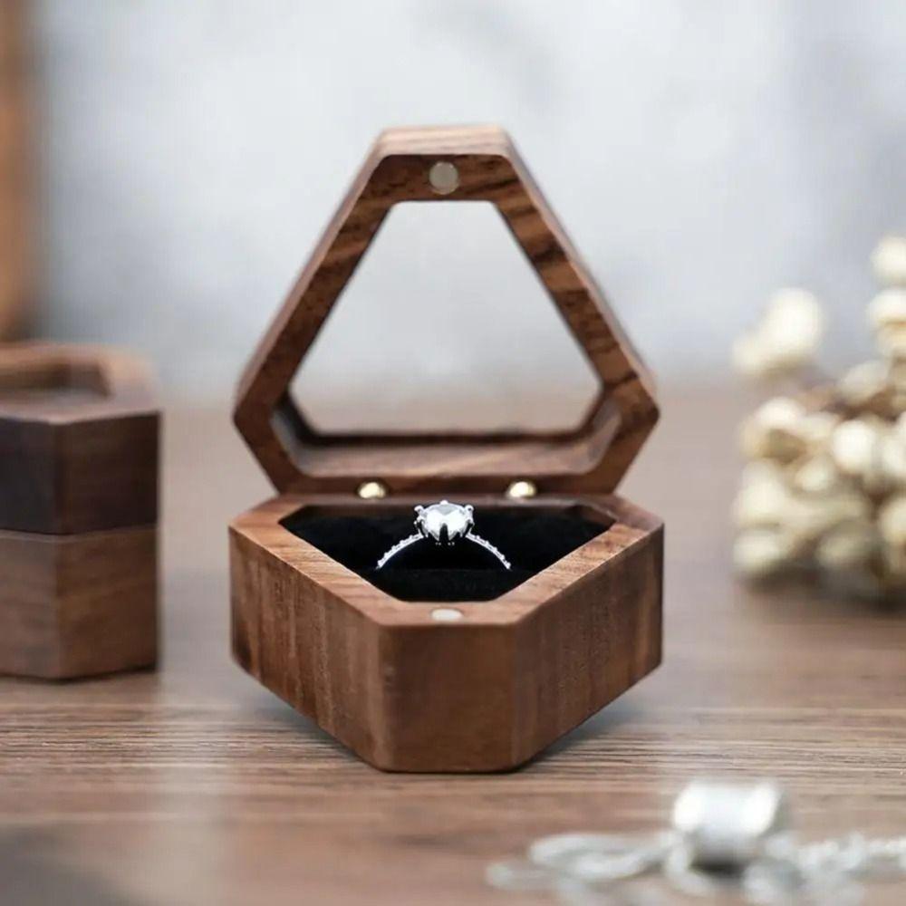 Single Slot Wedding Ring Box Wooden Gift Box Luxury Triangle Shape Box  Jewelry Storage
