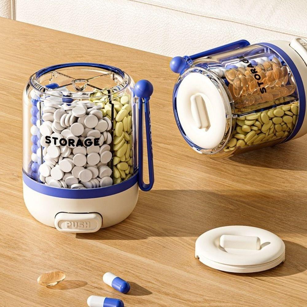 Large Capacity 4 Grids Pill Organizer Press Type Daily Pill Dispenser Office