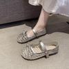 Fashion 2025Mesh Breathable Rhinestone Fashion Versatile Women's New Foreign Style Niche Belt Flat Soft Soled  Jane Shoes Womens Shoes