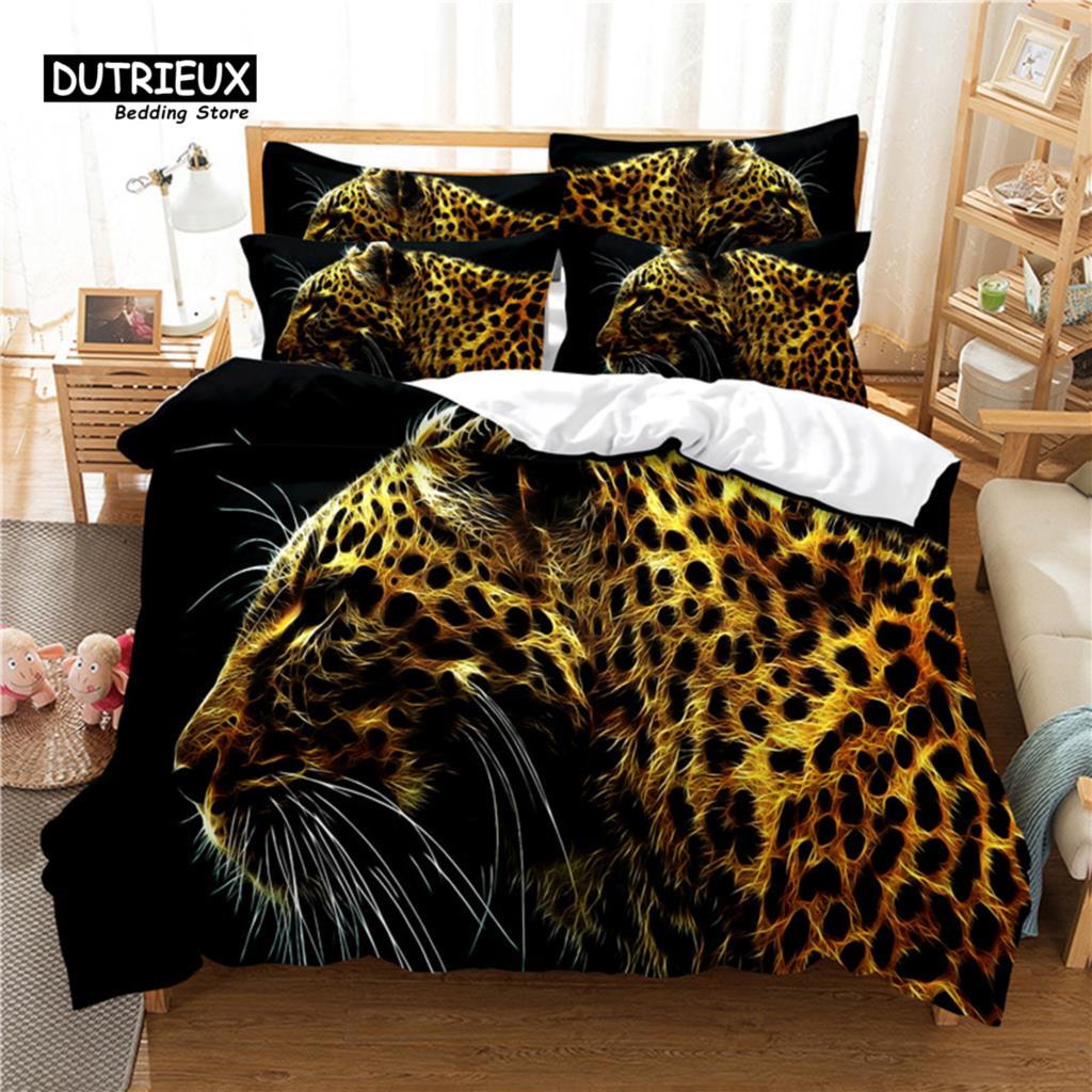 

Леопардовый Постельный Комплект, Набор Пододеяльников из 3 Предметов, Мягкий Удобный Дышащий Пододеяльник, Для Декора Спальни Гостевой Комнаты EU single(135x200cm)