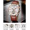 KINYUED Orologi da Uomo Tourbillon Moda Business Automatico Meccanico Uomo Casual Pelle Impermeabile Orologio Relogio Masculino