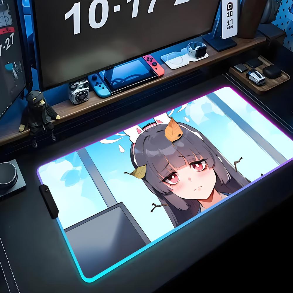 miyu blue archive Mouse Pad RGB Gaming Mousepad Big LED Pad PC Desk Mat Luminous Mouse Pad Large Keyboard Mats Table Rug With