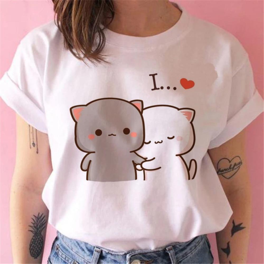 

Peach Cat Peachcat print Women T Shirt Girl Graphic Printed Fashion Harajuku Streewear Clothes Tops Tee S