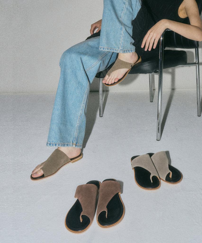 Moodnight Mood Stitch Slide Sandal - 3Color 1.5Cm Stitch Toe Ring Slipper Slide Mule (Type A)