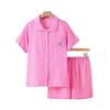 [Short] Summer pajamas women's new% cotton cartoon cardigan double-layer yarn loungewear set