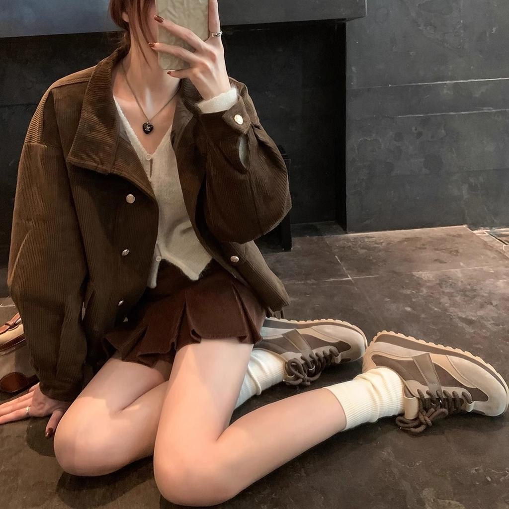 Winter Maillard Soft-soled Casual Moral Training Shoes~ Color Matching Thick-soled Lace-up Casual Moral Training Forrest Gump Shoes Female Dad Shoes