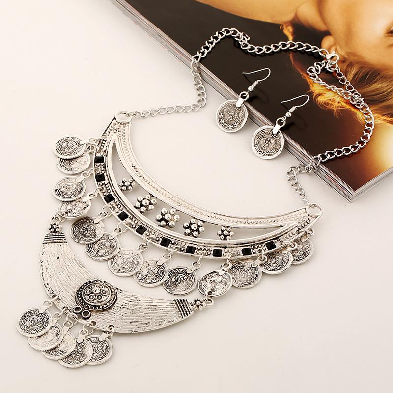 Coin Vintage Carved Tassel Necklace With Alloy Material And Layered Design Chain