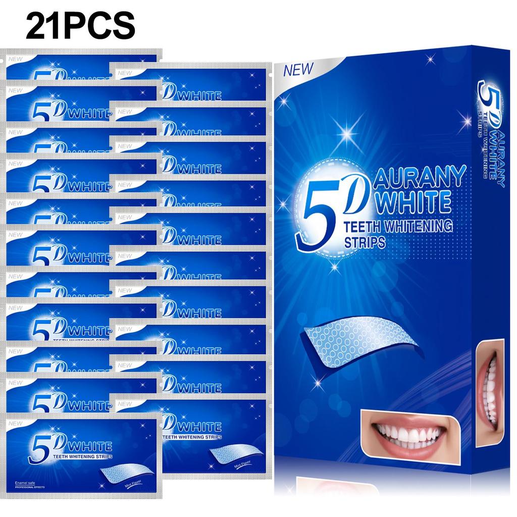 5D კბილების გათეთრების ზოლები მგრძნობიარე კბილებისთვის, აშორებს ლაქებს ყავისა და ღვინისგან, მინანქარისთვის უსაფრთხო სახლის გათეთრების ნაკრები - 7/14/21 წყვილი