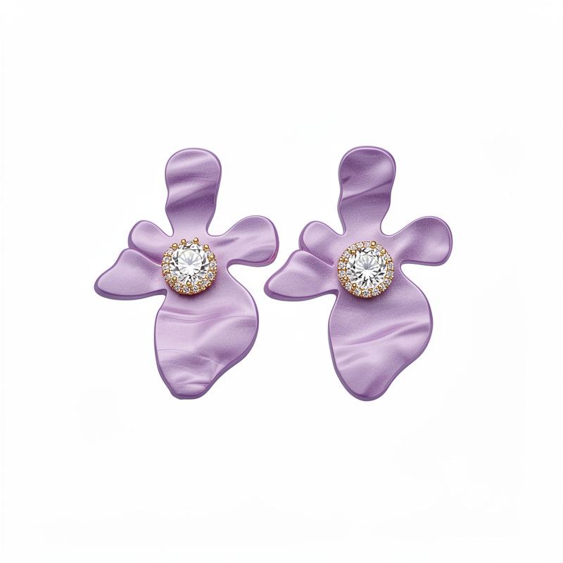 Silver needle zircon resin flower earrings Korean simple small fresh stud earrings sweet fashion niche earrings women